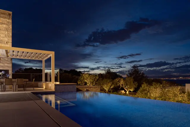 Pool and pergola at blue hour