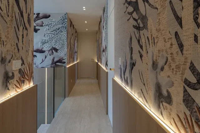 Corridor with the hand-painted coral mural