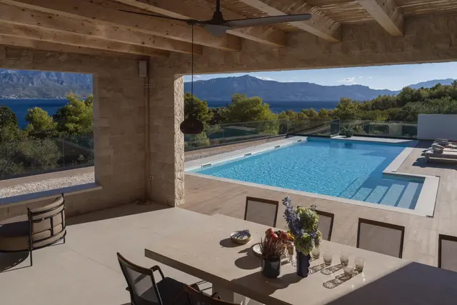 Dining terrace with the Brač channel in full view