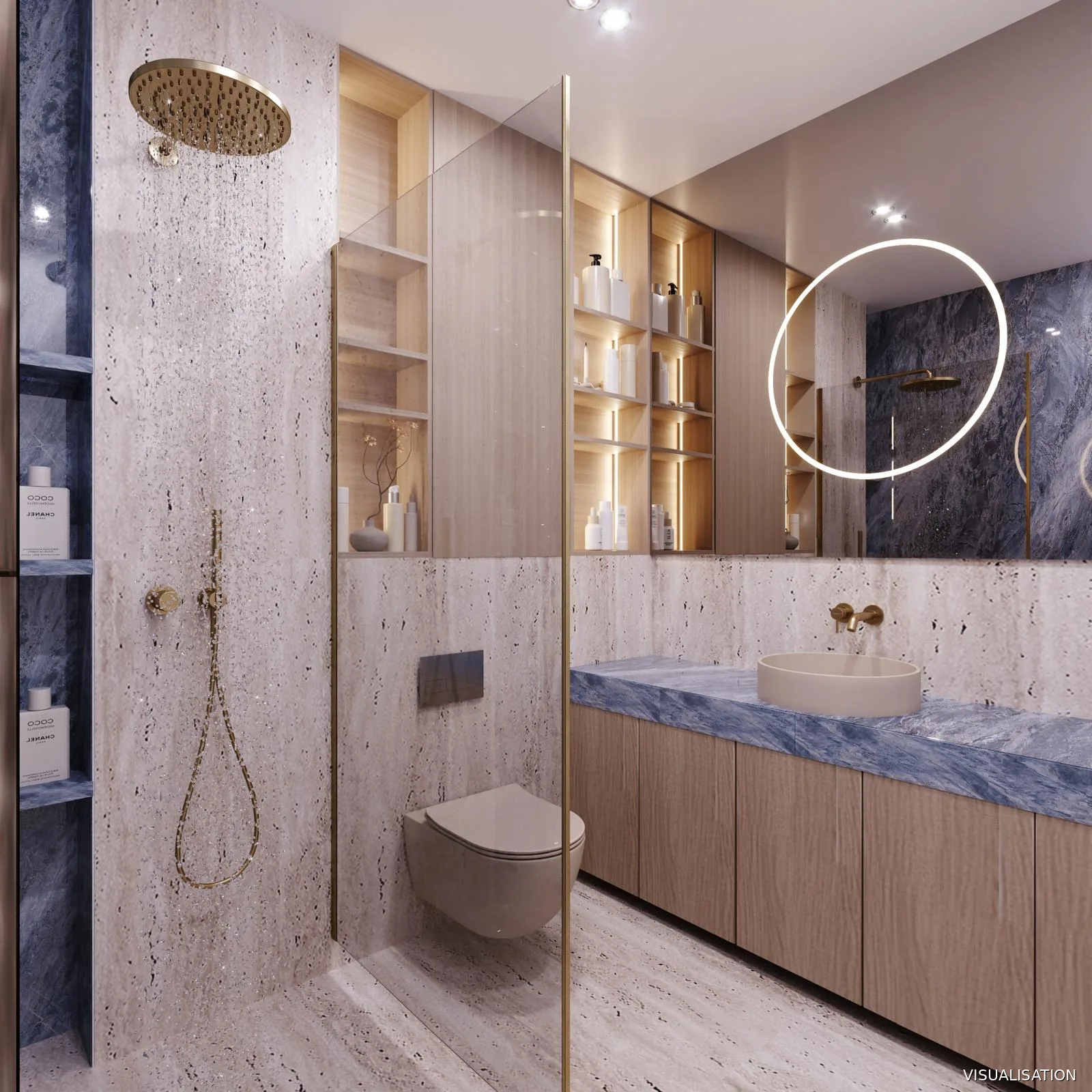 Stone, oak and brass.